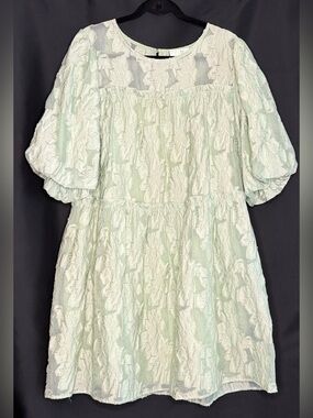 Oddi Sage Jacquard Floral Puff Sleeve Wedding Garden Party Dress Pockets 1XL